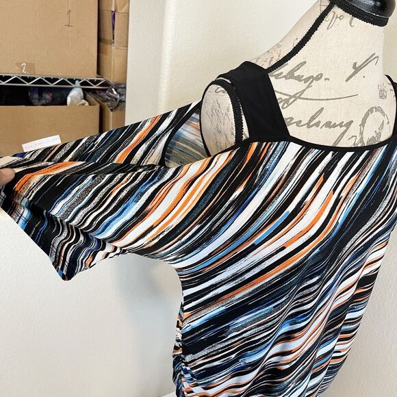 Cato Womens Blouse Sz Medium off-shoulder Striped  Colorful Y2k 2000's Retro - Picture 5 of 14